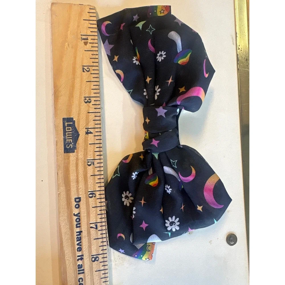 Rainbow Mushroom Moon Star Navy Blue Hair Bow Barrette Accessory‎
